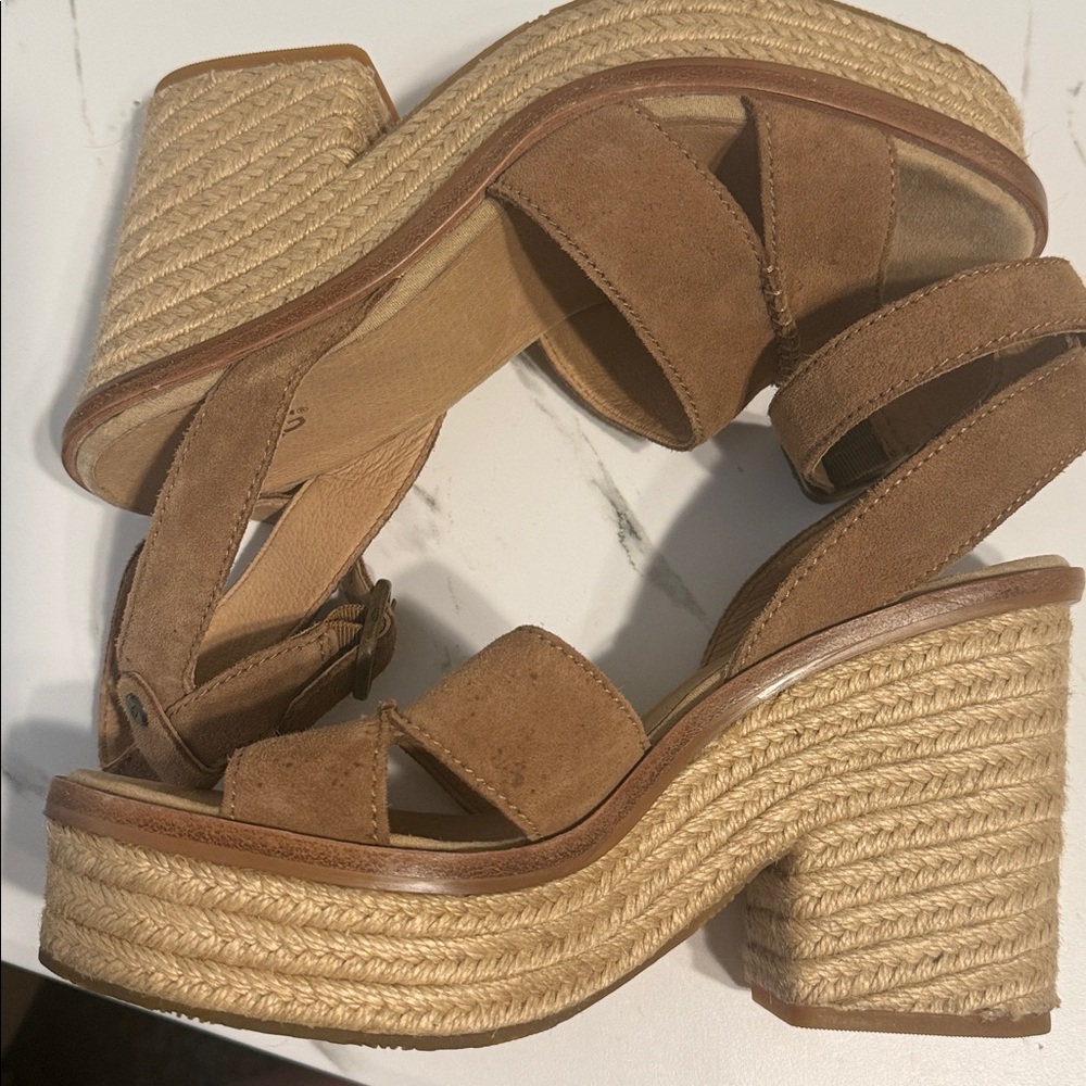 Ugg Tan Suede Wedge Ankle Wrap Sandals. Size 9-1/2 - Picture 7 of 15